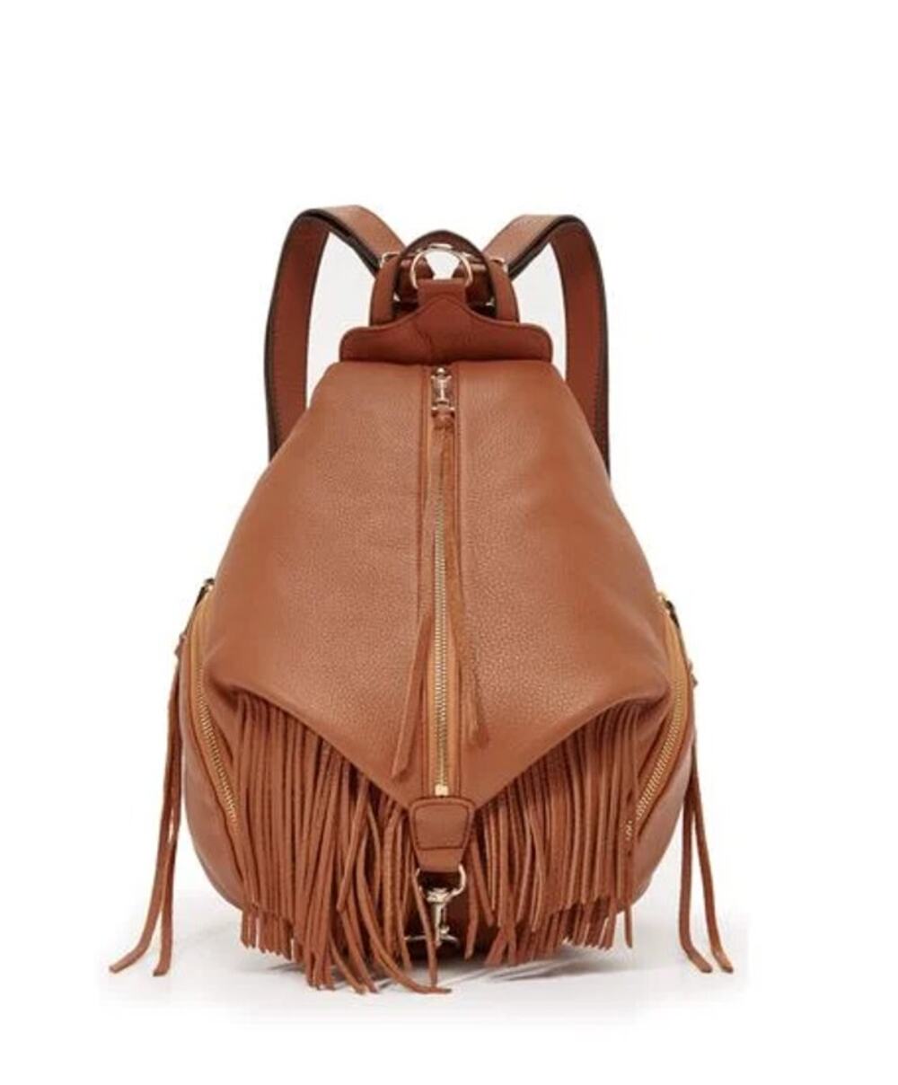 REBECCA MINKOFF Stevie Fringe Julian Backpack Whiskey Brown NWT Leather Bag